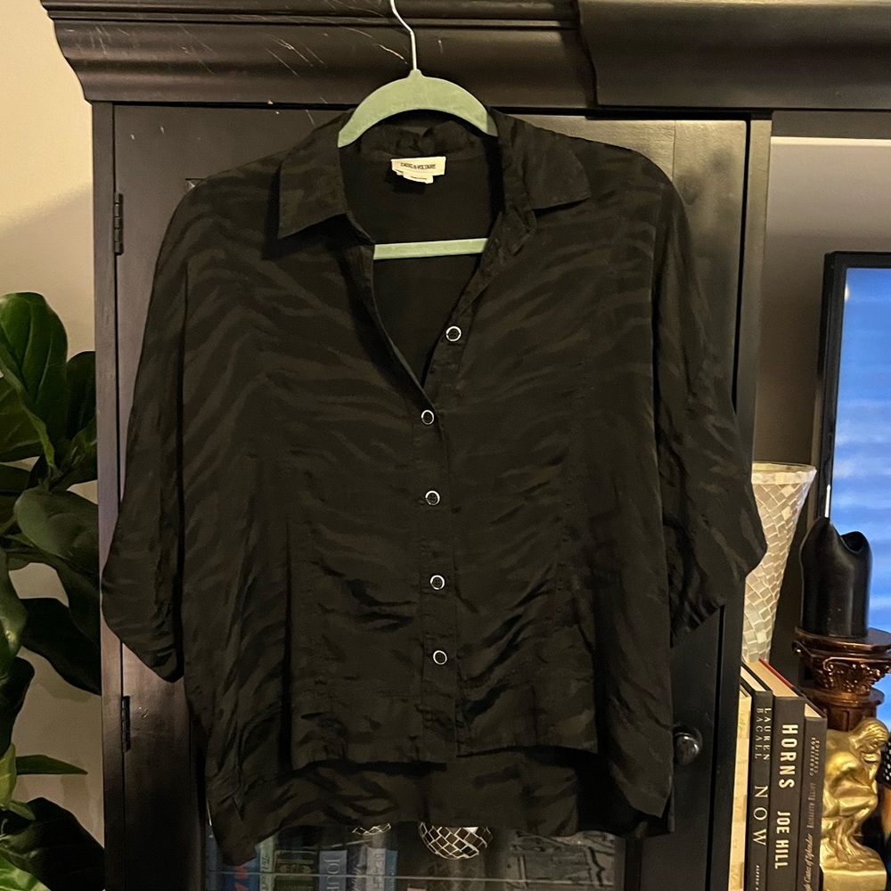 Zadig & Voltaire Black Zebra Print Shirr